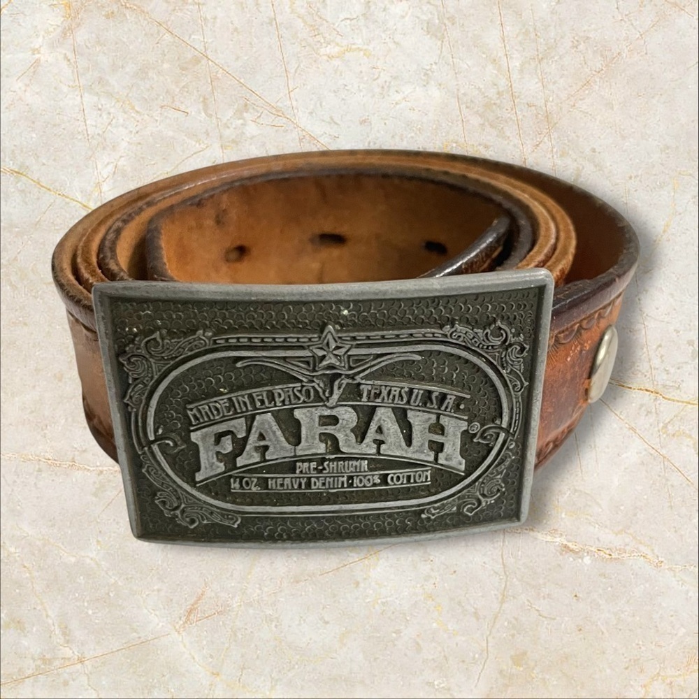 VTG 1970s Farah Denim Jeans Belt and Buckle SilverTone Metal El Paso Texas